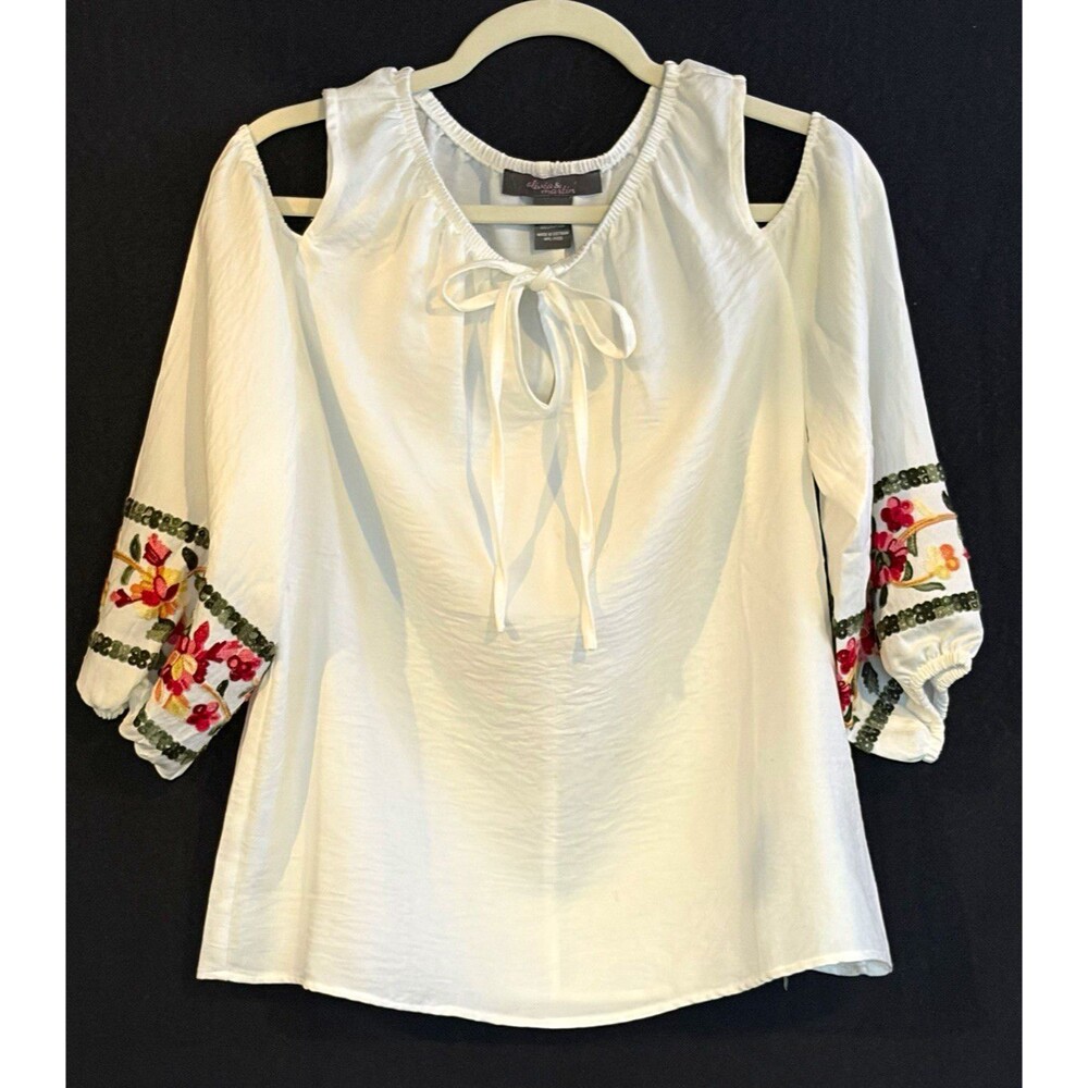 Olivia & martin Women's White Cold Shoulder Embroidered Woven Blouse M